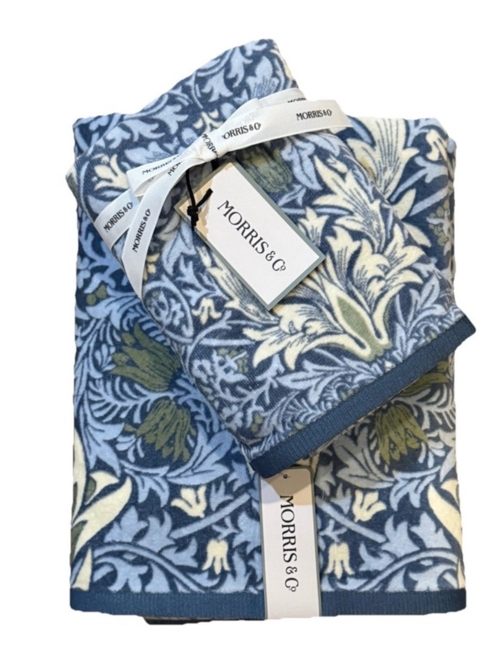 Morris & Co 4pc Bath and Hand Towel Set Arctic Blue Snakeshead Cotton Velour